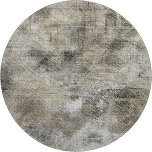 HomeRoots 8' Beige Gray and Ivory Abstract Round Rug - Washable, UV Protected, Stylish for Busy Homes 650755