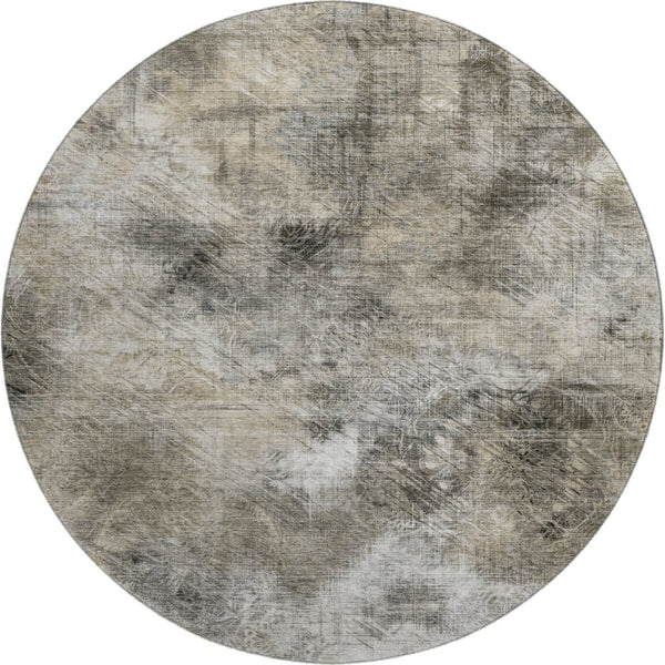 HomeRoots 8' Beige Gray and Ivory Abstract Round Rug - Washable, UV Protected, Stylish for Busy Homes 650755