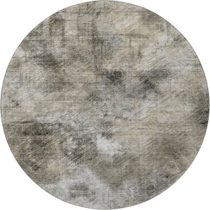 HomeRoots 8' Beige Gray and Ivory Abstract Round Rug - Washable, UV Protected, Stylish for Busy Homes 650755