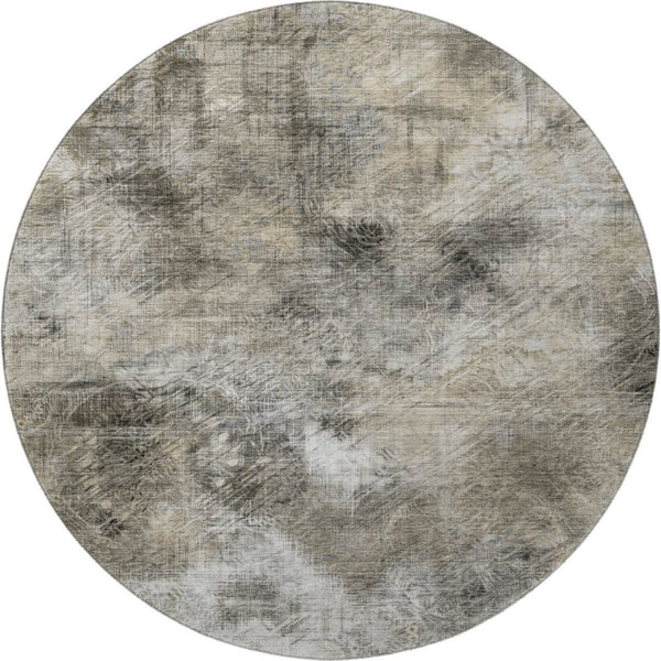 HomeRoots 8' Beige Gray and Ivory Abstract Round Rug - Washable, UV Protected, Stylish for Busy Homes 650755