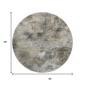 HomeRoots 8' Beige Gray and Ivory Abstract Round Rug - Washable, UV Protected, Stylish for Busy Homes 650755