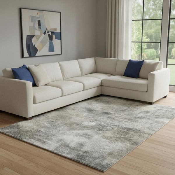 HomeRoots 8' X 10' Beige Gray Ivory Abstract Area Rug - Washable, UV-Protected, Stain-Resistant & Stylish! 650756