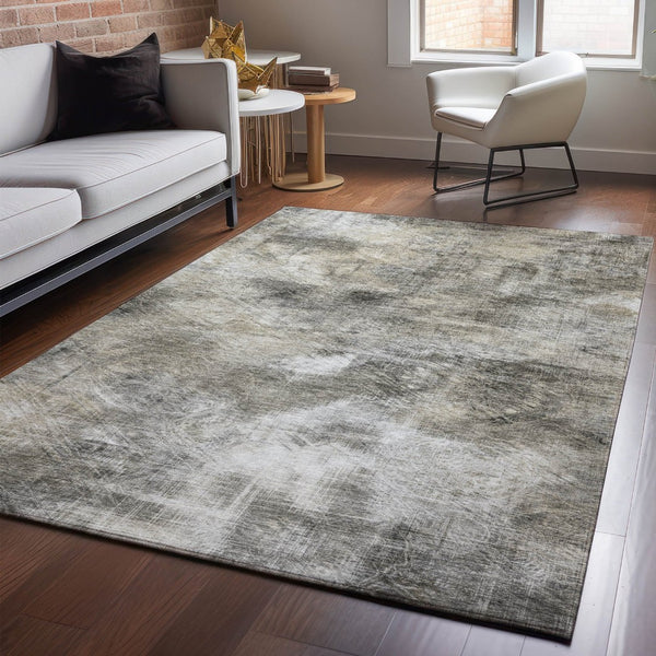 HomeRoots 8' X 10' Beige Gray Ivory Abstract Area Rug - Washable, UV-Protected, Stain-Resistant & Stylish! 650756