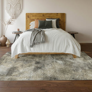 HomeRoots 8' X 10' Beige Gray Ivory Abstract Area Rug - Washable, UV-Protected, Stain-Resistant & Stylish! 650756