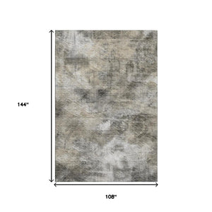 HomeRoots 9' X 12' Abstract Washable Area Rug in Beige, Gray & Ivory - Durable, UV-Protected & Stain-Resistant 650757