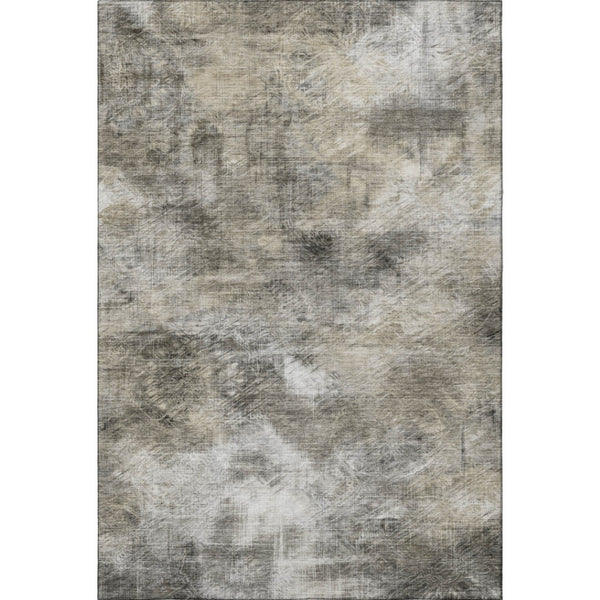 HomeRoots 9' X 12' Abstract Washable Area Rug in Beige, Gray & Ivory - Durable, UV-Protected & Stain-Resistant 650757