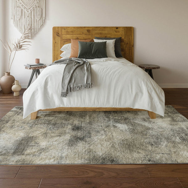 HomeRoots 9' X 12' Abstract Washable Area Rug in Beige, Gray & Ivory - Durable, UV-Protected & Stain-Resistant 650757