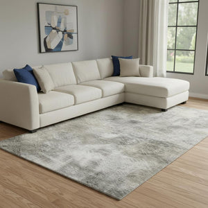 HomeRoots 9' X 12' Abstract Washable Area Rug in Beige, Gray & Ivory - Durable, UV-Protected & Stain-Resistant 650757