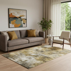 HomeRoots 5' X 8' Coffee Gray & Ivory Abstract Area Rug - Washable, UV-Protected, Stylish for High Traffic Areas 650760