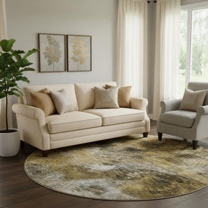 HomeRoots 8' Coffee Gray & Ivory Abstract Round Rug - Washable, UV-Protected, Perfect for Busy Homes! 650761
