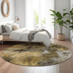HomeRoots 8' Coffee Gray & Ivory Abstract Round Rug - Washable, UV-Protected, Perfect for Busy Homes! 650761