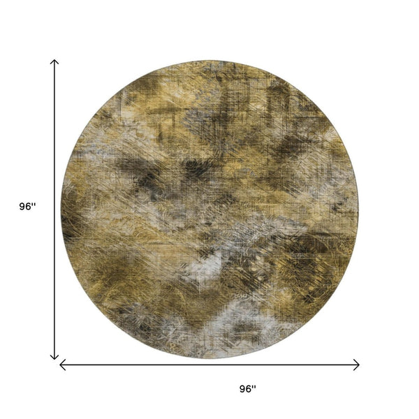 HomeRoots 8' Coffee Gray & Ivory Abstract Round Rug - Washable, UV-Protected, Perfect for Busy Homes! 650761