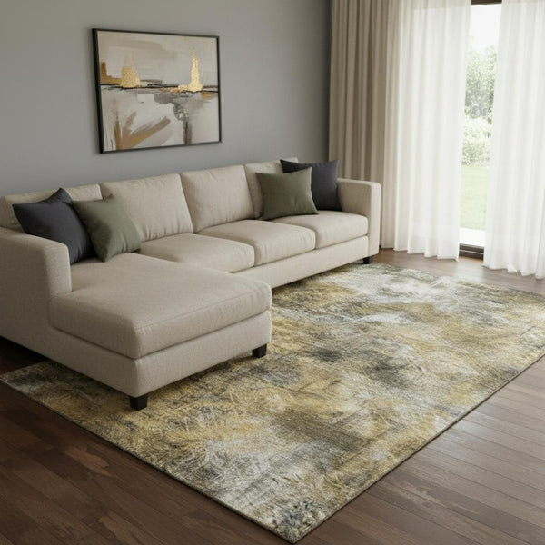 HomeRoots 8' X 10' Abstract Area Rug in Coffee Gray & Ivory | Washable, UV Protected, Stain Resistant Design 650762