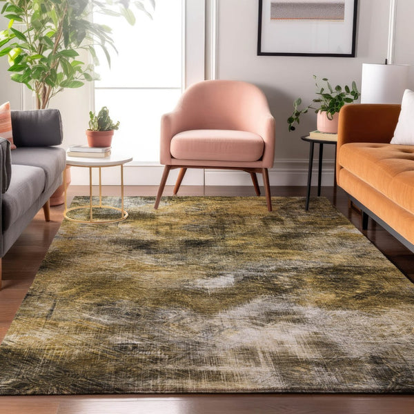 HomeRoots 8' X 10' Abstract Area Rug in Coffee Gray & Ivory | Washable, UV Protected, Stain Resistant Design 650762