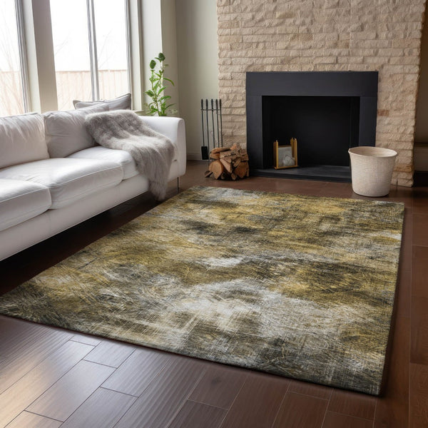 HomeRoots 8' X 10' Abstract Area Rug in Coffee Gray & Ivory | Washable, UV Protected, Stain Resistant Design 650762