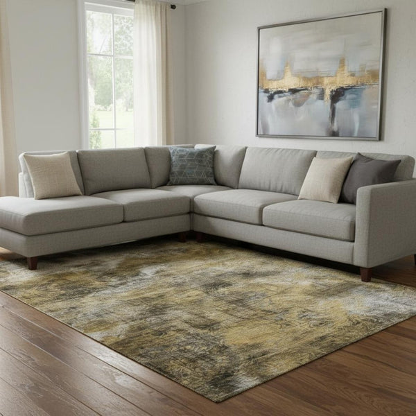 HomeRoots 9' X 12' Coffee Gray and Ivory Abstract Area Rug – Washable, Stain Resistant, UV Protected Decor Piece 650763