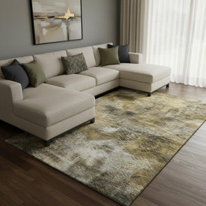 HomeRoots 10' X 14' Coffee Gray and Ivory Abstract Area Rug - Washable, UV-Protected, Durable & Stylish Design! 650764