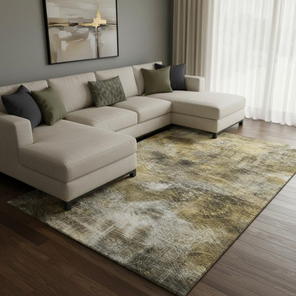 HomeRoots 10' X 14' Coffee Gray and Ivory Abstract Area Rug - Washable, UV-Protected, Durable & Stylish Design! 650764