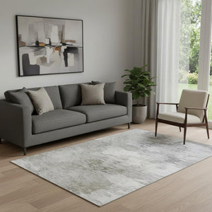 HomeRoots 5' X 8' Beige and Ivory Abstract Washable Area Rug with UV Protection for Stylish, Easy Living Spaces 650766