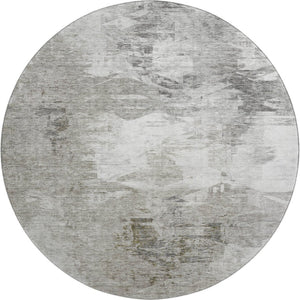 HomeRoots 8' Beige and Ivory Abstract Round Rug - Washable, UV Protected, Stain Resistant for Modern Homes! 650767