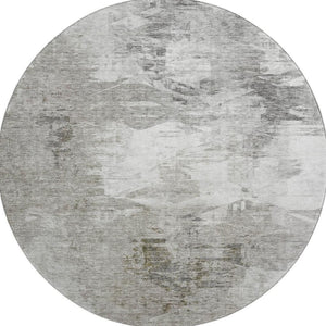 HomeRoots 8' Beige and Ivory Abstract Round Rug - Washable, UV Protected, Stain Resistant for Modern Homes! 650767