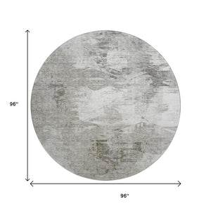 HomeRoots 8' Beige and Ivory Abstract Round Rug - Washable, UV Protected, Stain Resistant for Modern Homes! 650767