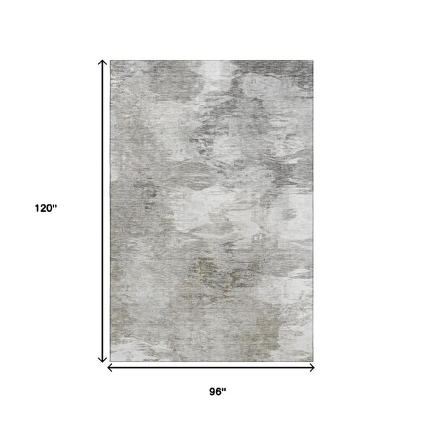 HomeRoots 8' X 10' Beige And Ivory Abstract Washable Area Rug - Stylish, Stain-Resistant, UV Protected Design 650768
