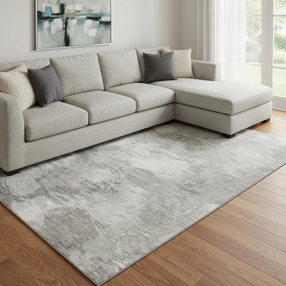 HomeRoots 8' X 10' Beige And Ivory Abstract Washable Area Rug - Stylish, Stain-Resistant, UV Protected Design 650768