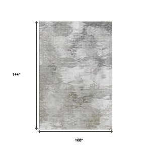 HomeRoots 9' X 12' Washable Beige & Ivory Abstract Area Rug with UV Protection for Stylish, Durable Spaces 650769