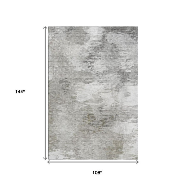 HomeRoots 9' X 12' Washable Beige & Ivory Abstract Area Rug with UV Protection for Stylish, Durable Spaces 650769