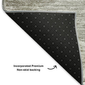 HomeRoots 9' X 12' Washable Beige & Ivory Abstract Area Rug with UV Protection for Stylish, Durable Spaces 650769
