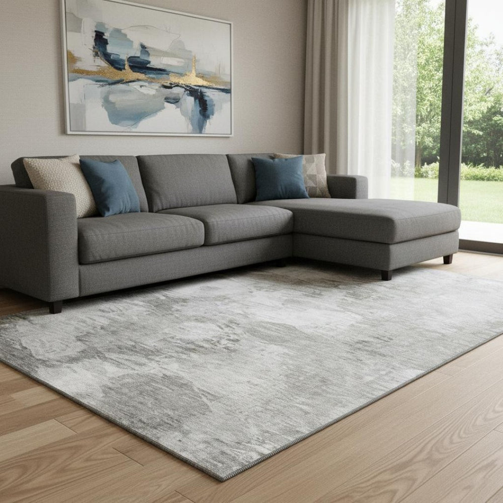 HomeRoots 9' X 12' Washable Beige & Ivory Abstract Area Rug with UV Protection for Stylish, Durable Spaces 650769