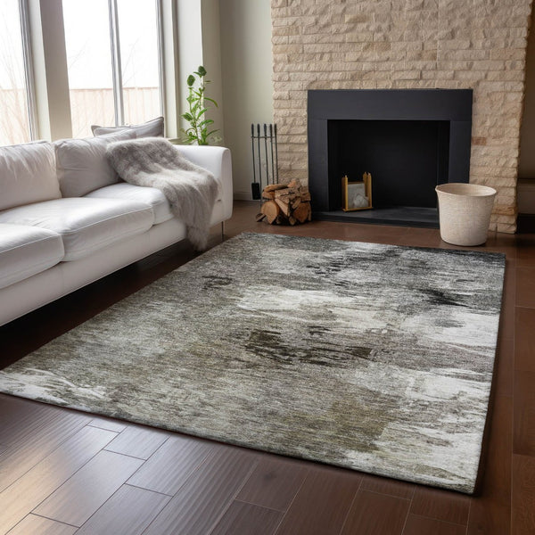HomeRoots 5' X 8' Taupe & Ivory Abstract Washable Area Rug – UV Protected, Durable Design for Modern Homes 650772