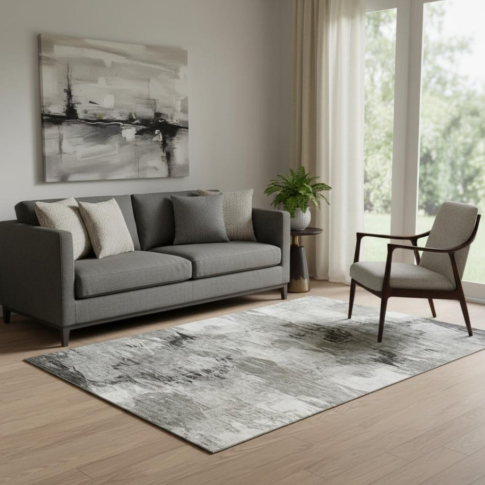 HomeRoots 5' X 8' Taupe & Ivory Abstract Washable Area Rug – UV Protected, Durable Design for Modern Homes 650772