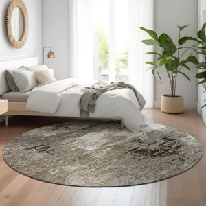 HomeRoots 8' Taupe and Ivory Abstract Washable Round Rug – Durable, Stylish, and UV Protected for Modern Living 650773