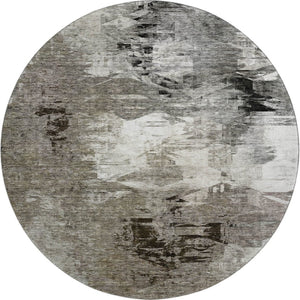 HomeRoots 8' Taupe and Ivory Abstract Washable Round Rug – Durable, Stylish, and UV Protected for Modern Living 650773