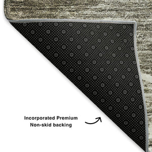 HomeRoots 8' Taupe and Ivory Abstract Washable Round Rug – Durable, Stylish, and UV Protected for Modern Living 650773
