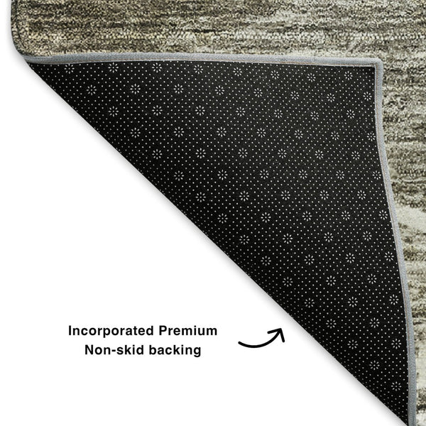 HomeRoots 8' Taupe and Ivory Abstract Washable Round Rug – Durable, Stylish, and UV Protected for Modern Living 650773