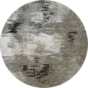 HomeRoots 8' Taupe and Ivory Abstract Washable Round Rug – Durable, Stylish, and UV Protected for Modern Living 650773