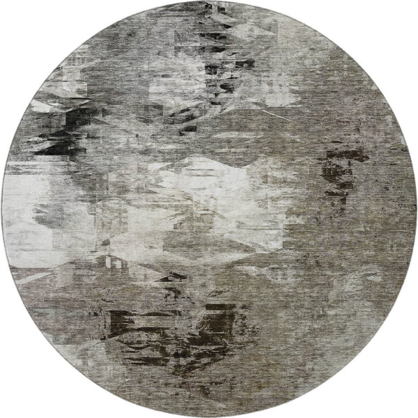 HomeRoots 8' Taupe and Ivory Abstract Washable Round Rug – Durable, Stylish, and UV Protected for Modern Living 650773