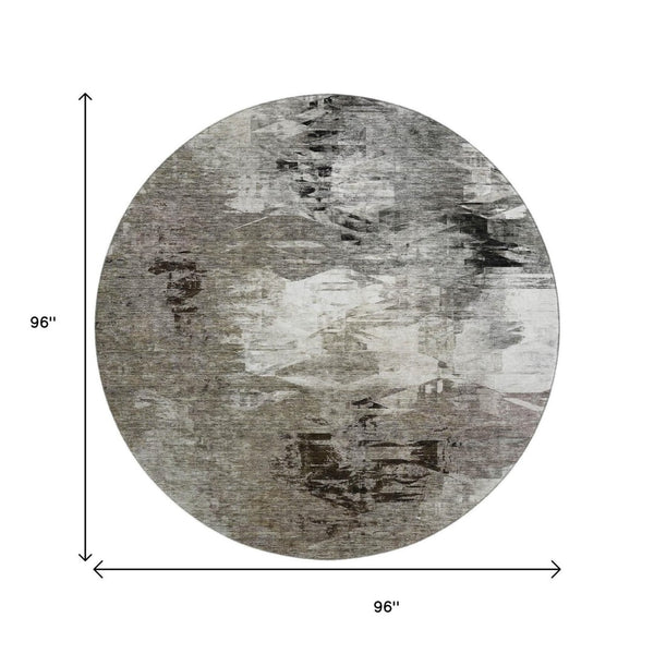 HomeRoots 8' Taupe and Ivory Abstract Washable Round Rug – Durable, Stylish, and UV Protected for Modern Living 650773