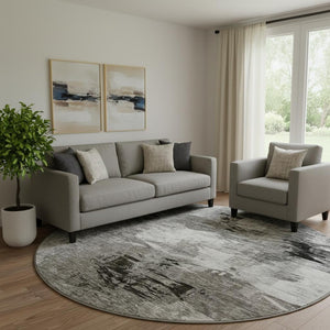 HomeRoots 8' Taupe and Ivory Abstract Washable Round Rug – Durable, Stylish, and UV Protected for Modern Living 650773
