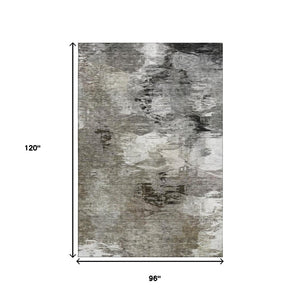 HomeRoots 8' X 10' Stylish Taupe & Ivory Abstract Area Rug - Washable, UV Protected, Stain Resistant Design! 650774