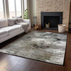 HomeRoots 8' X 10' Stylish Taupe & Ivory Abstract Area Rug - Washable, UV Protected, Stain Resistant Design! 650774
