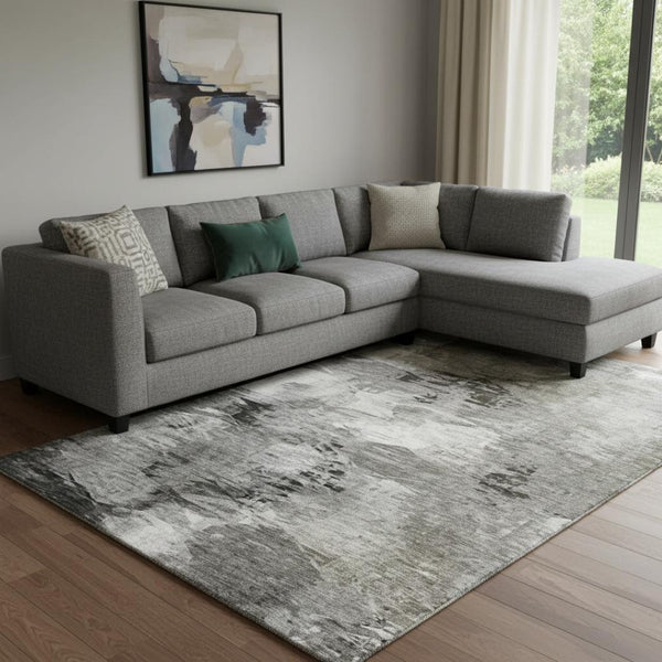 HomeRoots 8' X 10' Stylish Taupe & Ivory Abstract Area Rug - Washable, UV Protected, Stain Resistant Design! 650774