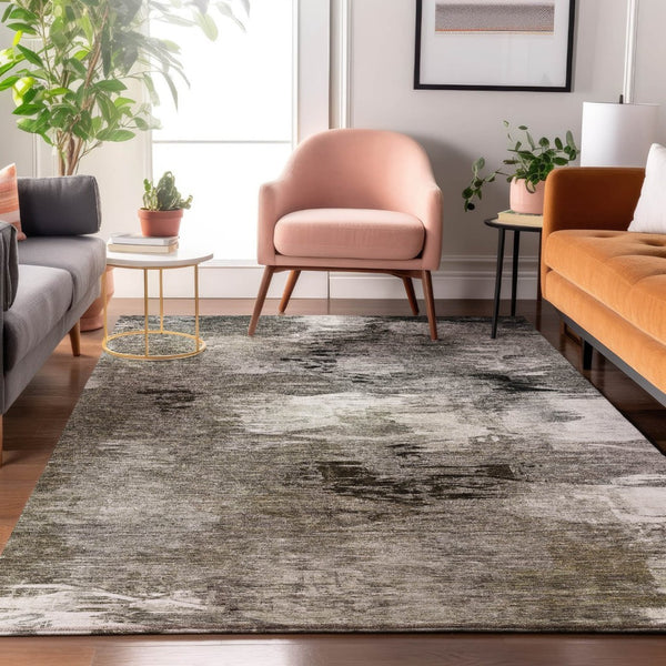 HomeRoots 9' X 12' Taupe And Ivory Abstract Washable Area Rug – Stylish, Durable, UV Protected for Busy Homes! 650775