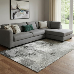 HomeRoots 9' X 12' Taupe And Ivory Abstract Washable Area Rug – Stylish, Durable, UV Protected for Busy Homes! 650775