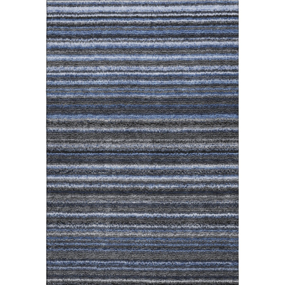 HomeRoots 5' X 8' Stylish Blue and Gray Striped Washable Area Rug with UV Protection for High-Traffic Spaces 650778