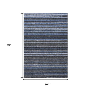 HomeRoots 5' X 8' Stylish Blue and Gray Striped Washable Area Rug with UV Protection for High-Traffic Spaces 650778