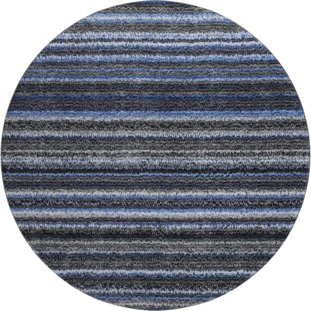 HomeRoots 8' Blue And Gray Striped Washable Round Rug - Soft, Durable, UV Protected for Homes with Kids & Pets 650779